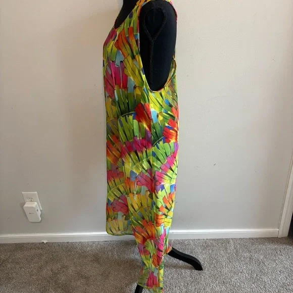 Trina Turk Swim Cover-Up Maxi Dress ~ Polynesia Palms - Sheer Size Small - Picture 5 of 9